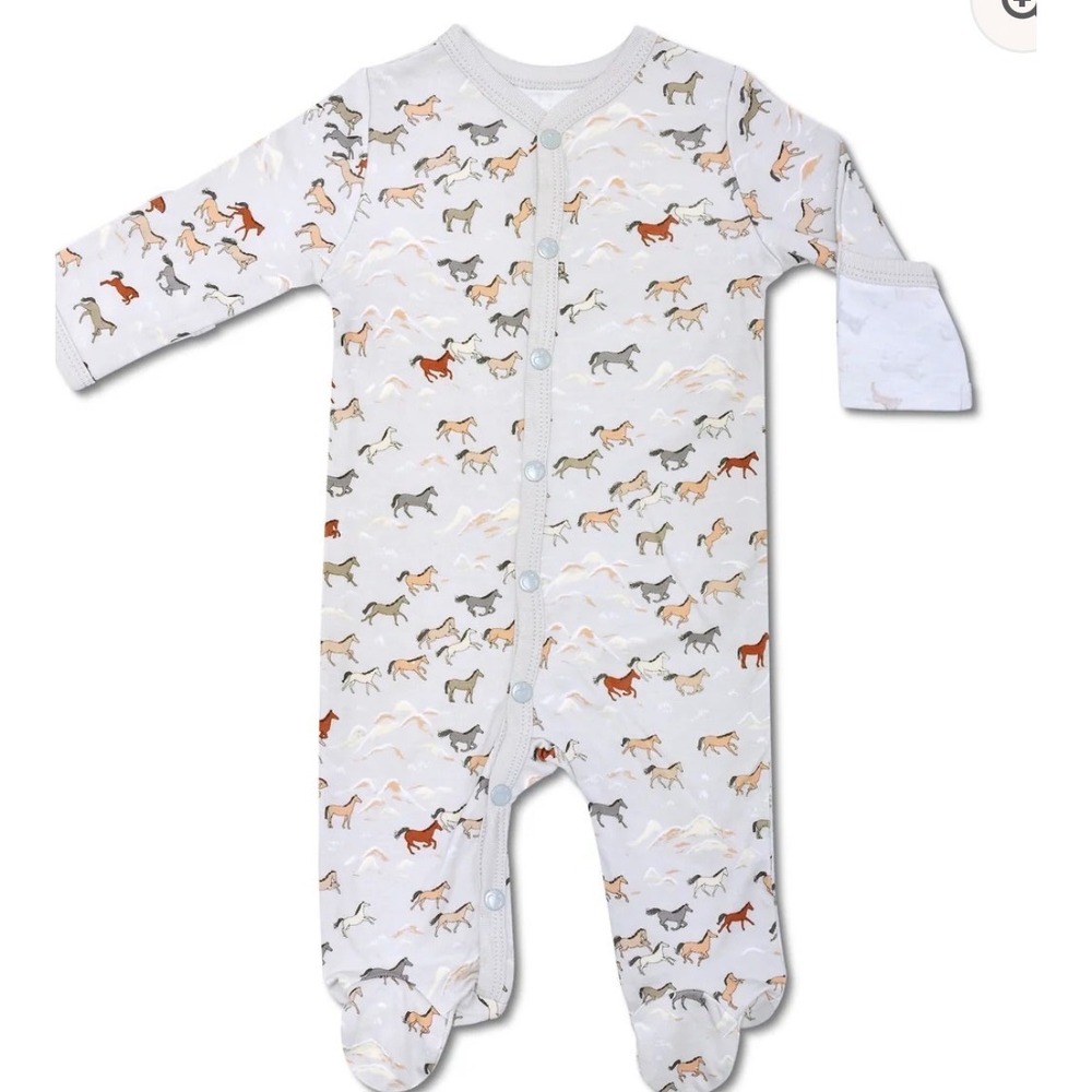 Apple Park Organic Bamboo Cotton Horse Print Footie Sleeper Grey 6-9M NWT